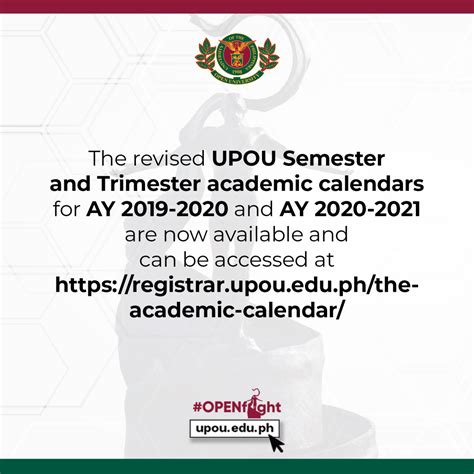 The UPOU Academic Calendars : UPOU Master of Information .